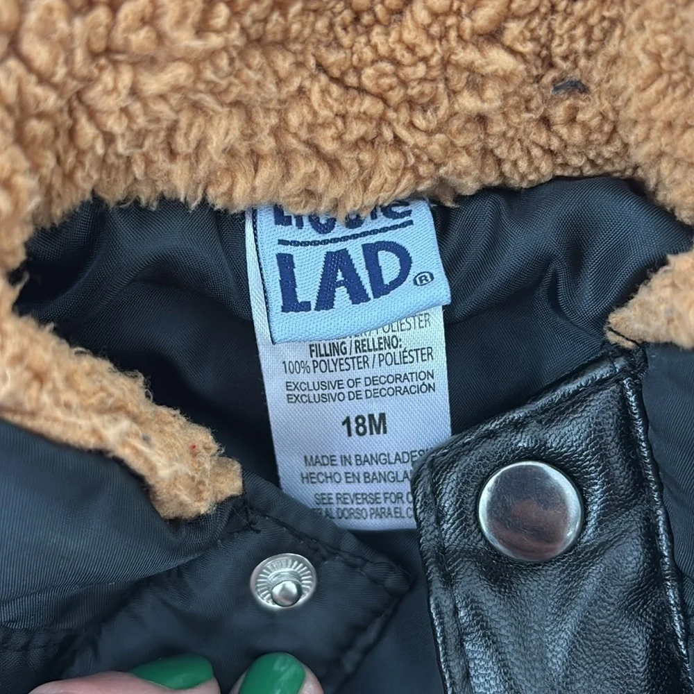 Little Lad Black Boy's Size 18 Months Puffer Vest with furry tan collar & pocket